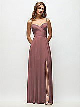 Front View Thumbnail - Rosewood Wrap Bodice Chiffon Maxi Dress with Adjustable Spaghetti Straps