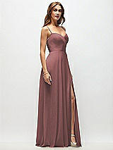 Side View Thumbnail - Rosewood Wrap Bodice Chiffon Maxi Dress with Adjustable Spaghetti Straps
