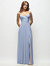 Front View Thumbnail - Sky Blue Wrap Bodice Chiffon Maxi Dress with Adjustable Spaghetti Straps