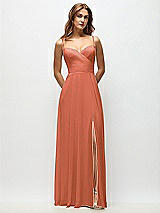 Front View Thumbnail - Terracotta Copper Wrap Bodice Chiffon Maxi Dress with Adjustable Spaghetti Straps