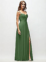 Side View Thumbnail - Vineyard Green Wrap Bodice Chiffon Maxi Dress with Adjustable Spaghetti Straps