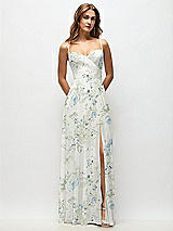 Front View Thumbnail - Bleu Garden Wrap Bodice Floral Chiffon Maxi Dress with Adjustable Spaghetti Straps