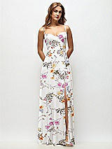 Front View Thumbnail - Butterfly Botanica Ivory Wrap Bodice Floral Chiffon Maxi Dress with Adjustable Spaghetti Straps
