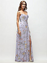 Side View Thumbnail - Butterfly Botanica Silver Dove Wrap Bodice Floral Chiffon Maxi Dress with Adjustable Spaghetti Straps
