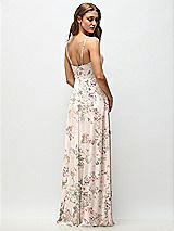 Rear View Thumbnail - Blush Garden Wrap Bodice Floral Chiffon Maxi Dress with Adjustable Spaghetti Straps