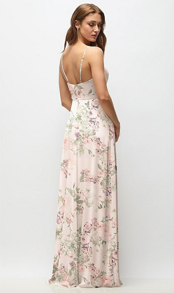 Back View - Blush Garden Wrap Bodice Floral Chiffon Maxi Dress with Adjustable Spaghetti Straps