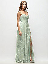 Side View Thumbnail - Vintage Primrose Sage Wrap Bodice Floral Chiffon Maxi Dress with Adjustable Spaghetti Straps