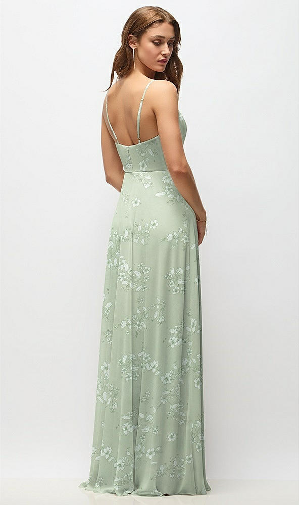 Back View - Vintage Primrose Sage Wrap Bodice Floral Chiffon Maxi Dress with Adjustable Spaghetti Straps