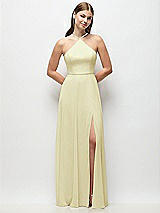 Front View Thumbnail - Butter Yellow High-Neck Halter Chiffon Maxi Dress with Adjustable Spaghetti Straps