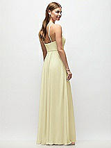 Rear View Thumbnail - Butter Yellow High-Neck Halter Chiffon Maxi Dress with Adjustable Spaghetti Straps
