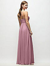 Rear View Thumbnail - Dusty Pink High-Neck Halter Chiffon Maxi Dress with Adjustable Spaghetti Straps