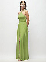 Side View Thumbnail - Mojito High-Neck Halter Chiffon Maxi Dress with Adjustable Spaghetti Straps