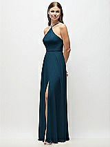Side View Thumbnail - Atlantic Blue High-Neck Halter Chiffon Maxi Dress with Adjustable Spaghetti Straps