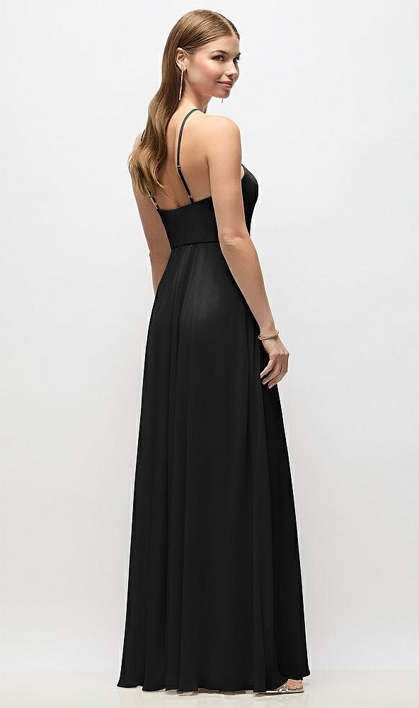 Back View - Black High-Neck Halter Chiffon Maxi Dress with Adjustable Spaghetti Straps