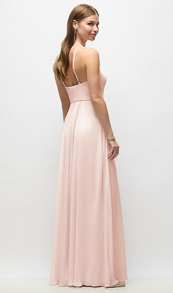 Back View - Blush High-Neck Halter Chiffon Maxi Dress with Adjustable Spaghetti Straps