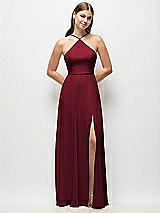 Front View Thumbnail - Burgundy High-Neck Halter Chiffon Maxi Dress with Adjustable Spaghetti Straps