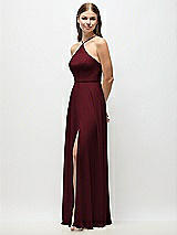 Side View Thumbnail - Cabernet High-Neck Halter Chiffon Maxi Dress with Adjustable Spaghetti Straps