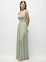 Side View Thumbnail - Celadon High-Neck Halter Chiffon Maxi Dress with Adjustable Spaghetti Straps