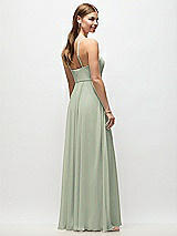 Rear View Thumbnail - Celadon High-Neck Halter Chiffon Maxi Dress with Adjustable Spaghetti Straps