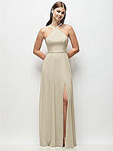 Front View Thumbnail - Champagne High-Neck Halter Chiffon Maxi Dress with Adjustable Spaghetti Straps