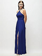 Side View Thumbnail - Cobalt Blue High-Neck Halter Chiffon Maxi Dress with Adjustable Spaghetti Straps