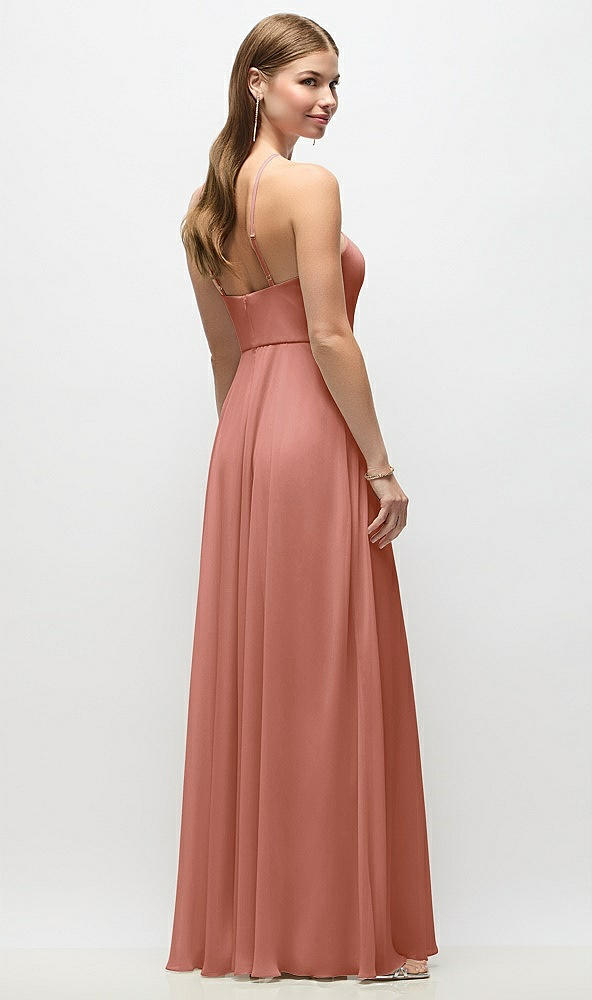 Back View - Desert Rose High-Neck Halter Chiffon Maxi Dress with Adjustable Spaghetti Straps