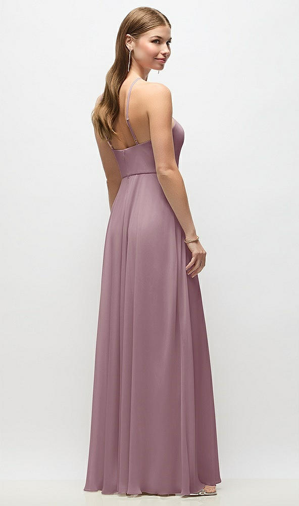 Back View - Dusty Rose High-Neck Halter Chiffon Maxi Dress with Adjustable Spaghetti Straps
