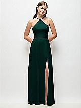Front View Thumbnail - Evergreen High-Neck Halter Chiffon Maxi Dress with Adjustable Spaghetti Straps
