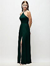 Side View Thumbnail - Evergreen High-Neck Halter Chiffon Maxi Dress with Adjustable Spaghetti Straps