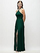 Side View Thumbnail - Hunter Green High-Neck Halter Chiffon Maxi Dress with Adjustable Spaghetti Straps