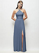 Front View Thumbnail - Larkspur Blue High-Neck Halter Chiffon Maxi Dress with Adjustable Spaghetti Straps