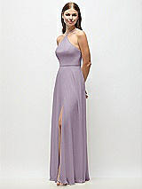 Side View Thumbnail - Lilac Haze High-Neck Halter Chiffon Maxi Dress with Adjustable Spaghetti Straps