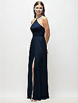 Side View Thumbnail - Midnight Navy High-Neck Halter Chiffon Maxi Dress with Adjustable Spaghetti Straps