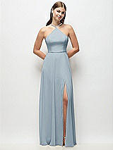 Front View Thumbnail - Mist High-Neck Halter Chiffon Maxi Dress with Adjustable Spaghetti Straps