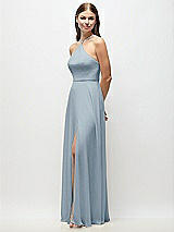 Side View Thumbnail - Mist High-Neck Halter Chiffon Maxi Dress with Adjustable Spaghetti Straps