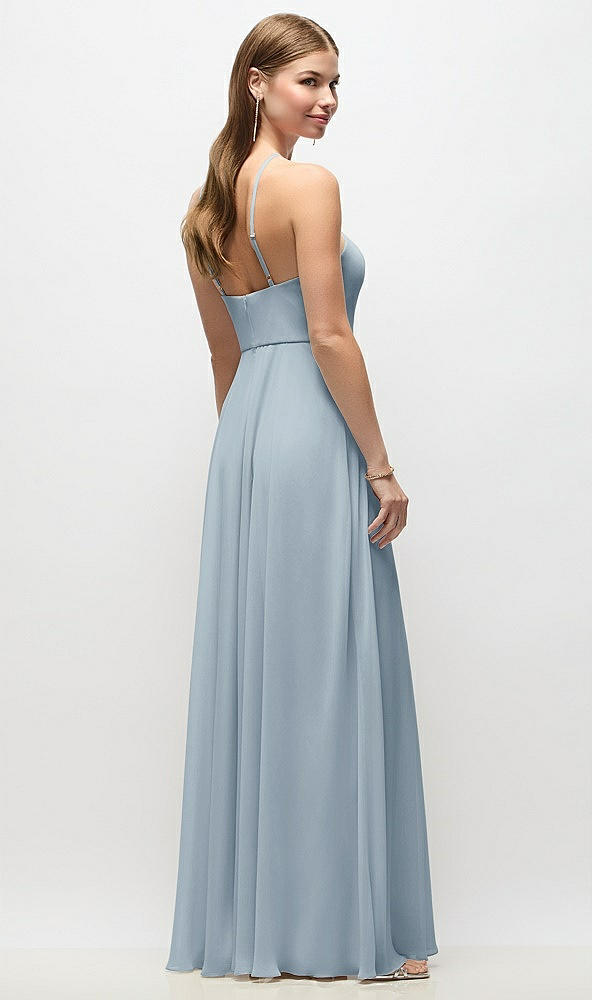 Back View - Mist High-Neck Halter Chiffon Maxi Dress with Adjustable Spaghetti Straps