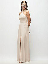 Side View Thumbnail - Oat High-Neck Halter Chiffon Maxi Dress with Adjustable Spaghetti Straps