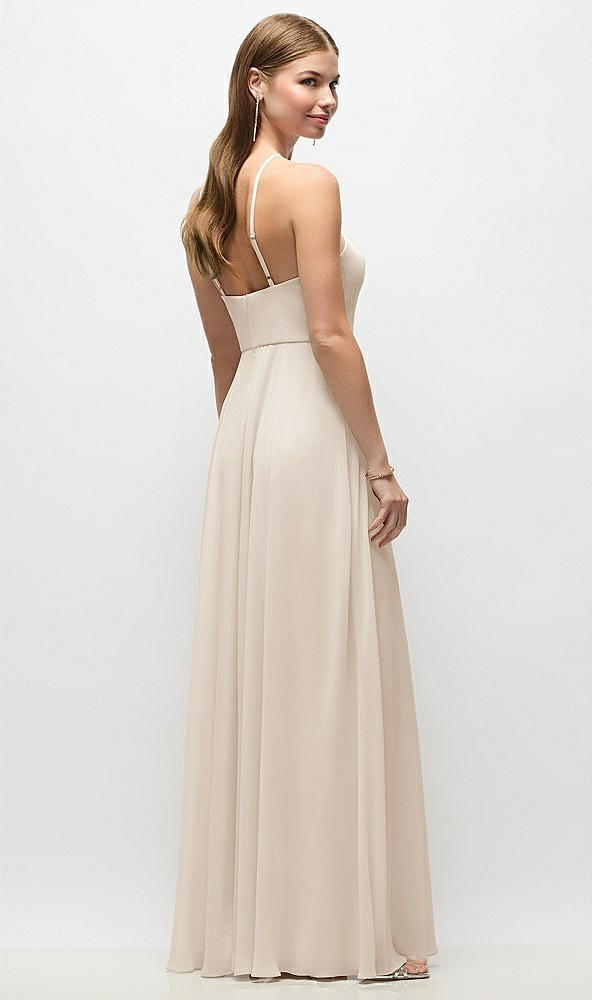 Back View - Oat High-Neck Halter Chiffon Maxi Dress with Adjustable Spaghetti Straps