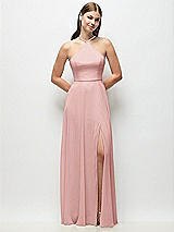 Front View Thumbnail - Rose High-Neck Halter Chiffon Maxi Dress with Adjustable Spaghetti Straps