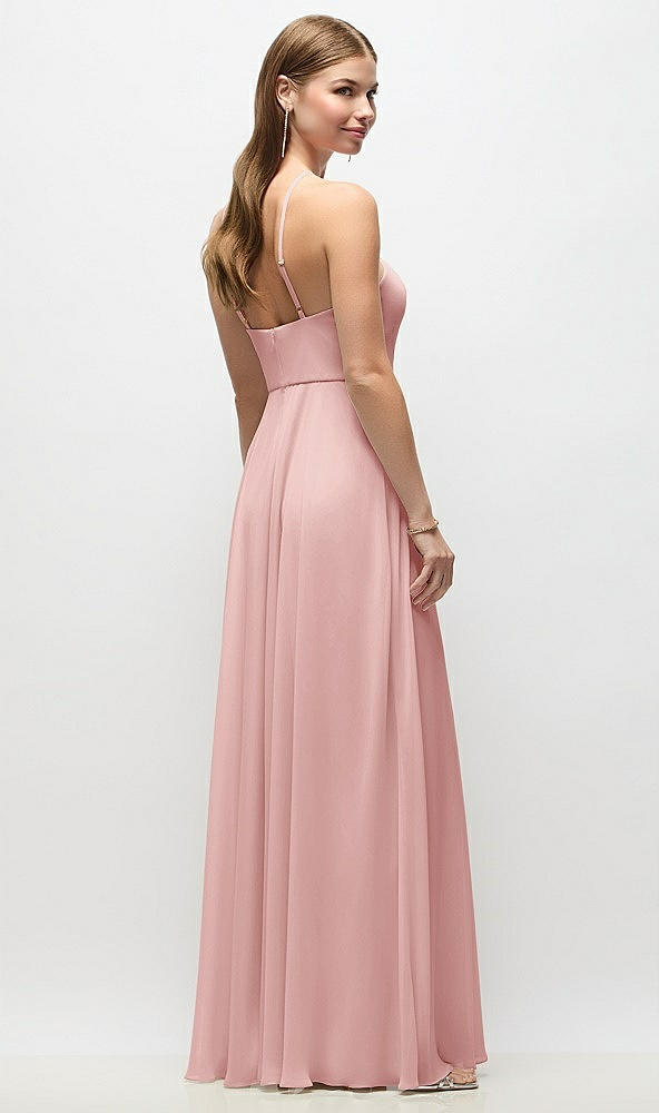 Back View - Rose High-Neck Halter Chiffon Maxi Dress with Adjustable Spaghetti Straps