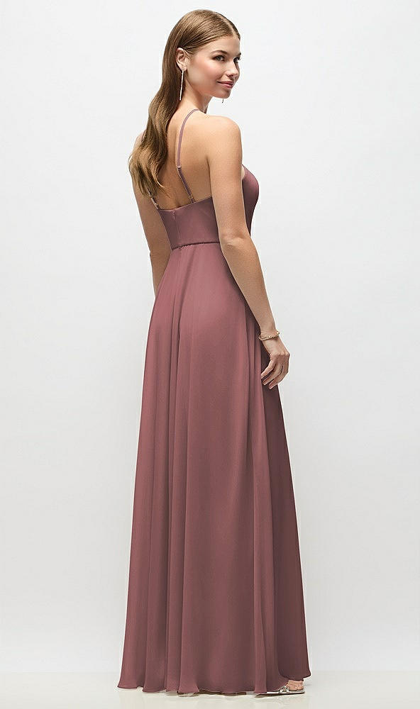 Back View - Rosewood High-Neck Halter Chiffon Maxi Dress with Adjustable Spaghetti Straps