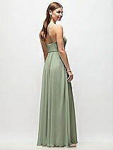 Rear View Thumbnail - Sage High-Neck Halter Chiffon Maxi Dress with Adjustable Spaghetti Straps