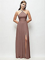 Front View Thumbnail - Sienna High-Neck Halter Chiffon Maxi Dress with Adjustable Spaghetti Straps