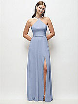 Front View Thumbnail - Sky Blue High-Neck Halter Chiffon Maxi Dress with Adjustable Spaghetti Straps