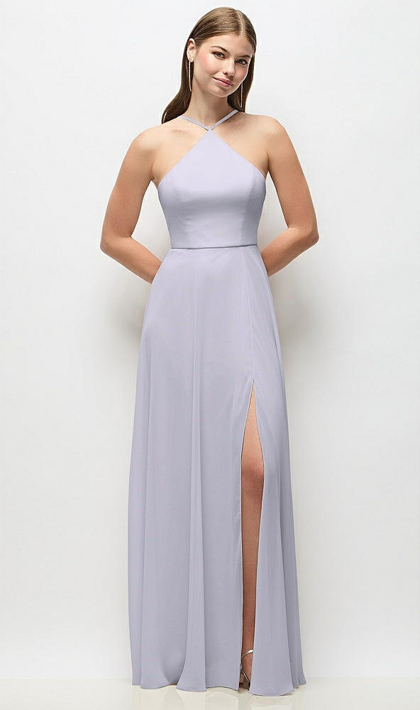 Front View - Silver Dove High-Neck Halter Chiffon Maxi Dress with Adjustable Spaghetti Straps