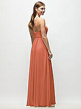 Rear View Thumbnail - Terracotta Copper High-Neck Halter Chiffon Maxi Dress with Adjustable Spaghetti Straps