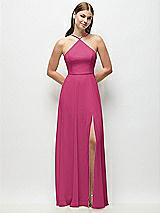 Front View Thumbnail - Tea Rose High-Neck Halter Chiffon Maxi Dress with Adjustable Spaghetti Straps