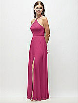 Side View Thumbnail - Tea Rose High-Neck Halter Chiffon Maxi Dress with Adjustable Spaghetti Straps