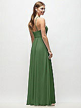 Rear View Thumbnail - Vineyard Green High-Neck Halter Chiffon Maxi Dress with Adjustable Spaghetti Straps