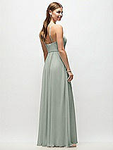 Rear View Thumbnail - Willow Green High-Neck Halter Chiffon Maxi Dress with Adjustable Spaghetti Straps